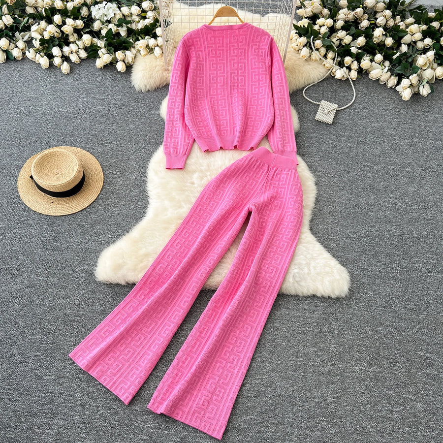 High quality long sleeve cardigan + long elastic pants knitted sets