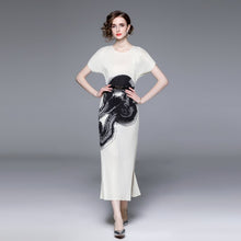 High quality belted midi short sleeve pleated dress