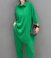 Two Piece Sets High Quality Solid Color 3/4 Sleeve Tops And Casual Pants