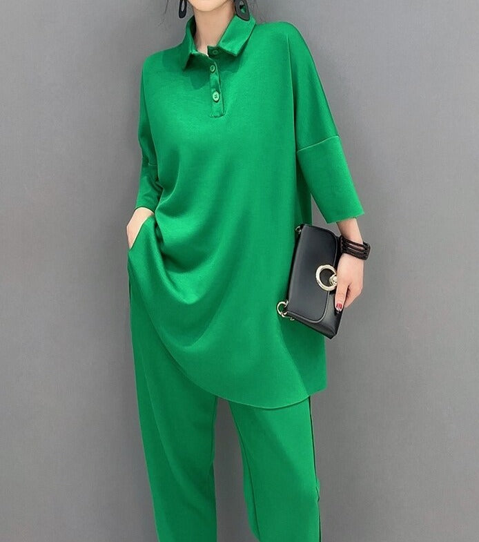 Two Piece Sets High Quality Solid Color 3/4 Sleeve Tops And Casual Pants