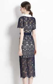 High Quality Button Pocket Lace Knee-Length Temperament Slim High Waist Pencil Dress