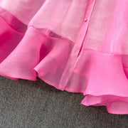 Fashion Temperament Bandage Slim Waist Dress Fairy Gauze Ruffled Long Robe Turn-down Collar Single Breasted Diamonds Vestidos