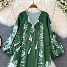 High quality multi color long sleeve printed embroidered dress