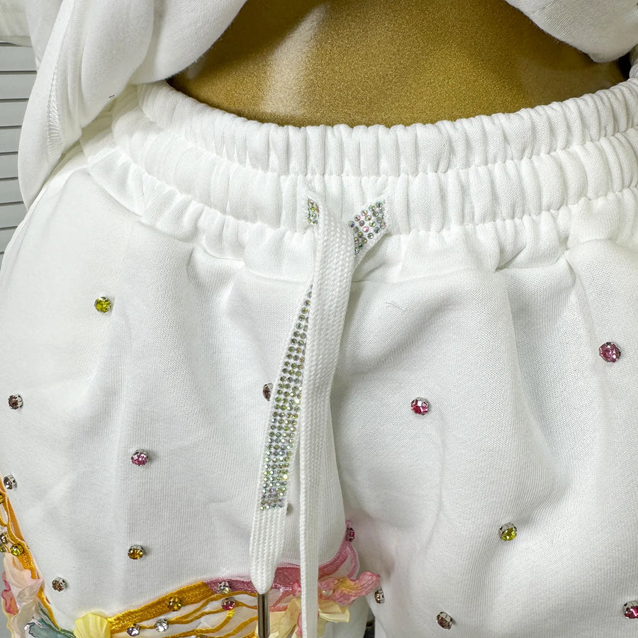 Fashion Butterfly Floral Beading Women's Set T-shirt and Shorts  Summer Active Two 2 Piece Sets Outfit Tracksuit