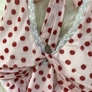 Elegant Sexy Lace Trim Knot V-Neck Halter Woman Dress Summer Ruffle Mesh Polka Dot Mini Woman Party Club Daily Streeywear Dress