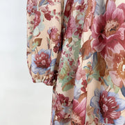 Floral print dress with long sleeves, high neck, and belt, high quality midi length