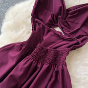 Elegant off-the-shoulder dress with a slit, sexy, openwork, plain, French-style, fashionable, stretchy, fitted, high-quality
