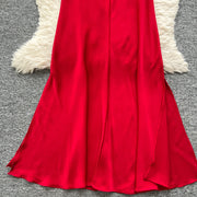 Elegant Satin V-neck Chic Straps Sexy Sleeveless Hotsweet Slim Slip Long Dresses Vintage High Street Women Clothing