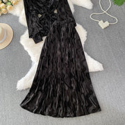 Autumn Velvet Skirt Two-piece Set V-neck Single Breasted Shirt Jacquard Skirts Suit  French Elegant Fashion Women Matching Sets