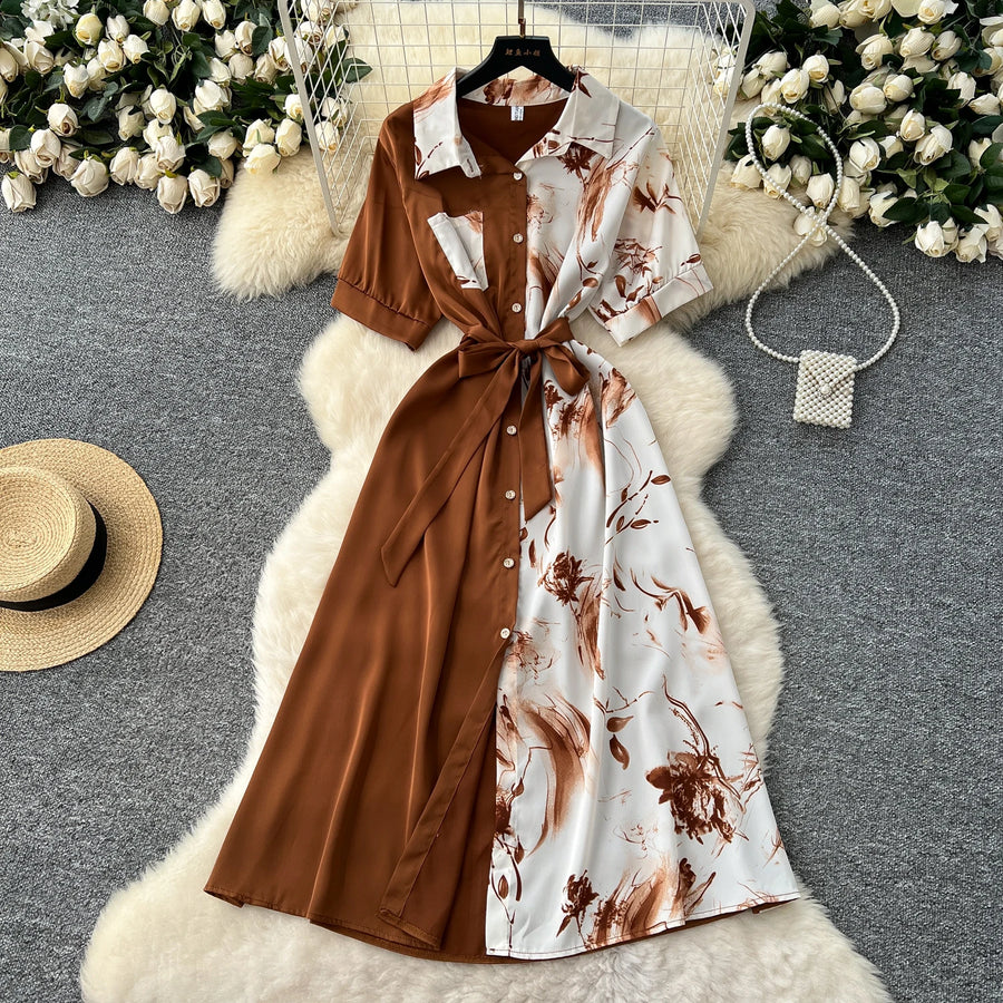 Chic Single Breasted Spliced Elegant Korean Fashion Fairy Sexy High Waist Vestidos Summer High Street Women Vacation