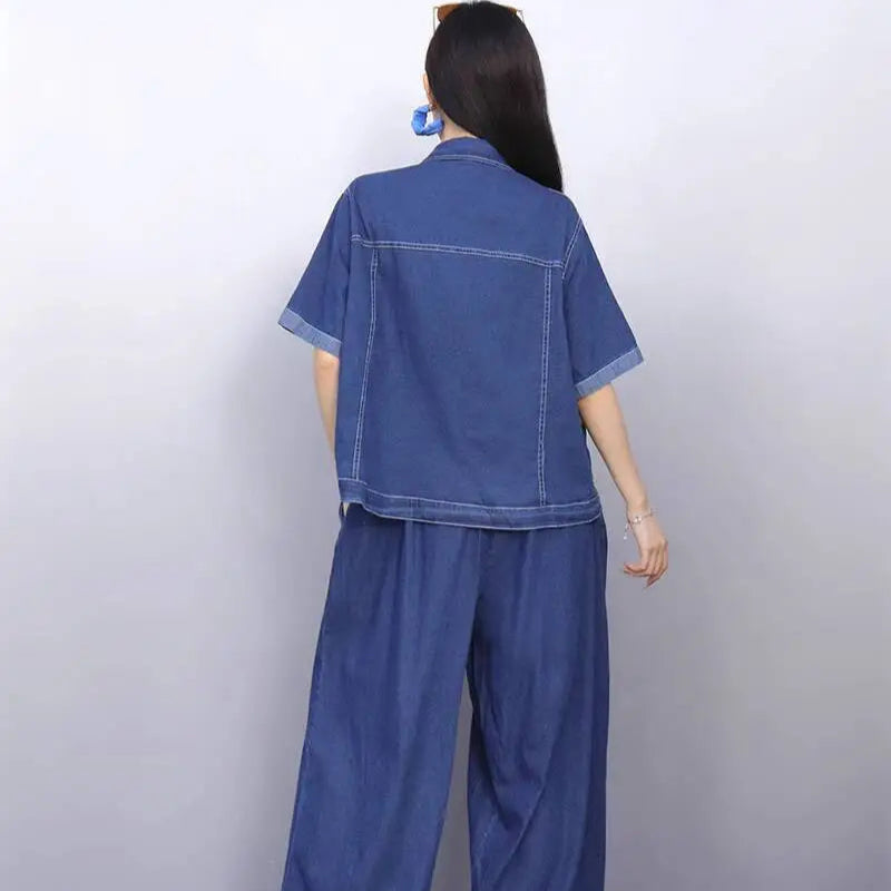 High quality elastic high waist short sleeve print vintage suit set