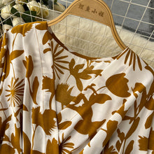 High Quality Multi Colors V Neck A-Line Floral Long Sleeve Dress