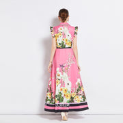 High Quality Sleeveless Ruffle Belted Flower Maxi Dress