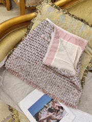Autumn Winter Office Women Mixed Color Fit Sets Golden Silk O Neck Two Piece Set Tweed Jacket Slim Half Skirt Set Elegant Lady
