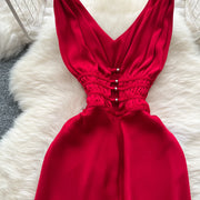 Elegant Satin V-neck Chic Straps Sexy Sleeveless Hotsweet Slim Slip Long Dresses Vintage High Street Women Clothing