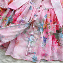 Elegant floral long sleeve V-neck dress with high quality bows