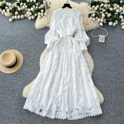 Women Long Dress Dresses Ruffles Vestidos V Neck Lantern Sleeve Elegant Splice Y2k Streetwear Hollow Out Tight Waist Work Party