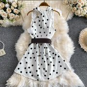 Fashion Sexy Halter Dress Women Summer Belt Waist Slim Fit Polka Dot A Line Party Daily Office Street Wear Chic Woman Dress