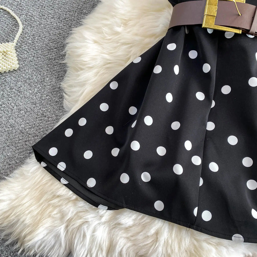 Fashion Sexy Halter Dress Women Summer Belt Waist Slim Fit Polka Dot A Line Party Daily Office Street Wear Chic Woman Dress