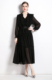 High Quality Elegant V Neck High Waist Maxi Dress