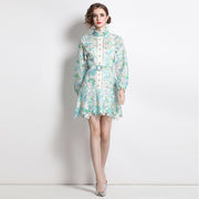 High Quality Belted Hollow Out Button Down Embroidered Long Sleeve Dress