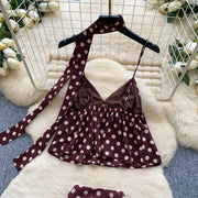 Retro Polka Dot Skirt Set Women Summer Sweet Style Fashion Temperament Camisole Top and Fashion Bodycon Skirt Women Skirt Set