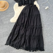 Luxury Long Dresses 2 Piece Sets Women Summer Holiday Hollow Out Crop Tops Elastic Waist Maxi Skirts Suits A Line Party Vestidos