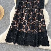 Chic vintage Hook flower hollow lace long sleeve Elegant Fairy korean fashion autumn Party women clothing