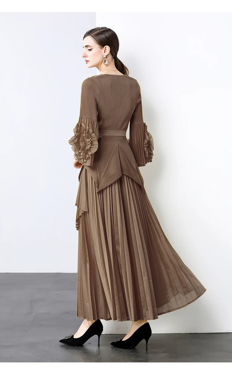 Miyake Spring Women's Clothing French Light Luxury Temperament Elegant Pleated Clothes Two-piece Set  Irregular Skirt 2025