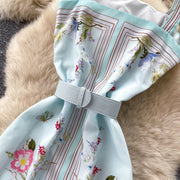 Mint Green Floral Print Sleeveless A-Line Dress Women Summer High Waist Simple Pure Desire Style Commute Suitable City Outfit