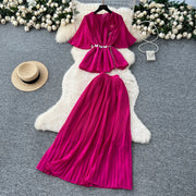 Chic Elegant Three-dimensional Ruched slim chain casual Sexy Evening Fashion fairycore women clothing Two Piece Set