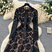 Chic vintage Hook flower hollow lace long sleeve Elegant Fairy korean fashion autumn Party women clothing