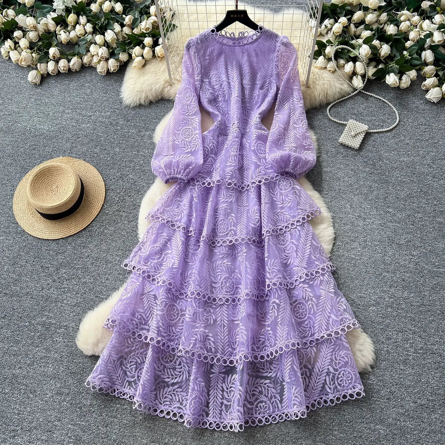 Cake Dress Women Long Dresses High Waist Vestidos Full Sleeve Elegant Splice Y2k Streetwear Work Party Night Ruffles High Waist