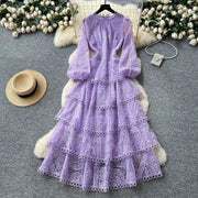 Cake Dress Women Long Dresses High Waist Vestidos Full Sleeve Elegant Splice Y2k Streetwear Work Party Night Ruffles High Waist