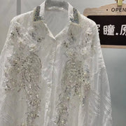 Luxury Diamonds Sequined Embroidery Blouses Shirts Women  Spring New Long Sleeve Shirts Fashion Causal Tops Camisas De Mujer