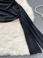 Women's Sexy Hollow Out Waist Pencil Mini Dress Pleated Waist Streamer Wrapped Hip Dress High Quality