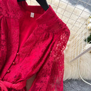 Luxury Embroidery Formal Dresses Women Summer Autumn Lantern Long Sleeve Lace Vestidos Pearl Prom Evening Birthday Dress Party