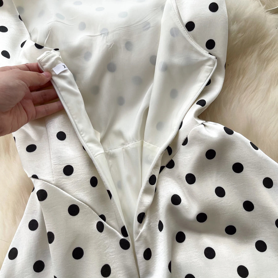 Sexy Backless Polka Dot Maxi Dress High Waist Slimming Summer Korean Style Sleeveless Women's Dress