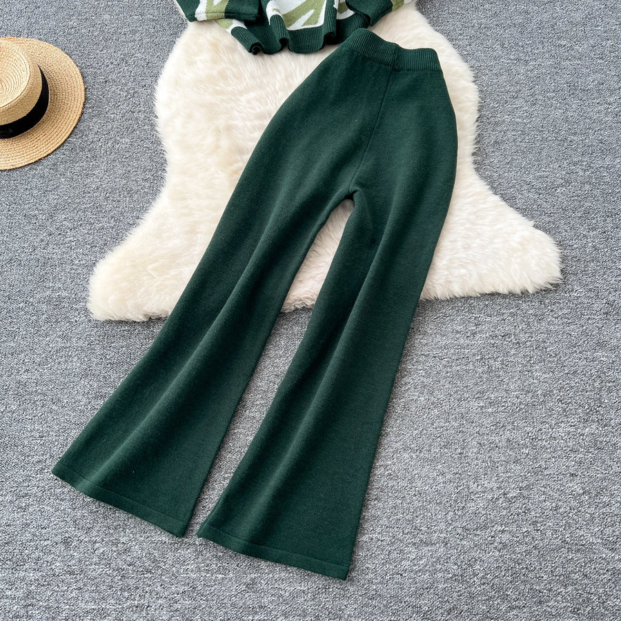 Casual Knitted Sets Ladies O Neck Loose Multicolor Tops+Basic Long Pants American Style High Quality Sweater Suits