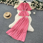 Chic Elegant Three-dimensional Ruched slim chain casual Sexy Evening Fashion fairycore women clothing Two Piece Set