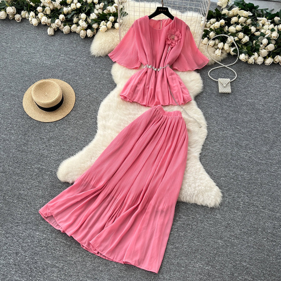 Chic Elegant Three-dimensional Ruched slim chain casual Sexy Evening Fashion fairycore women clothing Two Piece Set