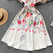 High Quality Belted Floral Print Short Sleeve Notched Neck Short Sleeve Vintage Flower Shirt Dress