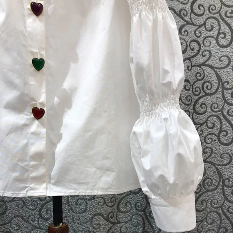 Camisas De Mujer Puff Sleeve Pointed Collar Blouses Women Temperament Ladies Tops Tunic White Shirts Vintage Korean Blouse