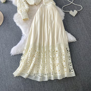 Skirt Sets Women Clothing Temperament Two Piece Set Patchwork Lace Blouses High Waist Hollow Out Long Skirts Suit Summer Outfits