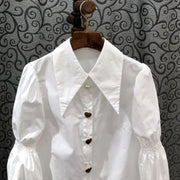 Camisas De Mujer Puff Sleeve Pointed Collar Blouses Women Temperament Ladies Tops Tunic White Shirts Vintage Korean Blouse