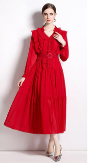 High Quality Elegant V Neck High Waist Maxi Dress