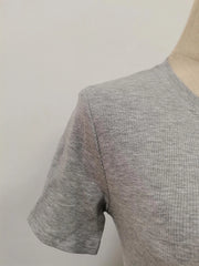 Casual plain pleated patchwork round neck short sleeve t-shirts with spliced metal buckle