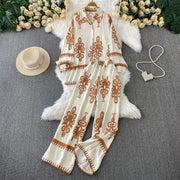 Women Two Piece Skirt Sets Shirt Muslim Suits Shirt Tops Full Sleeve Solid Wide Leg Pant Long Elegant Elastic Waist Summer 2025