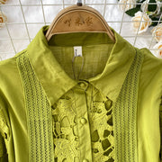 Skirt Sets Women Clothing Temperament Two Piece Set Patchwork Lace Blouses High Waist Hollow Out Long Skirts Suit Summer Outfits