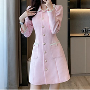Women Long Sleeve Sweet Autumn New Fashionable Pink Fragrant Dress